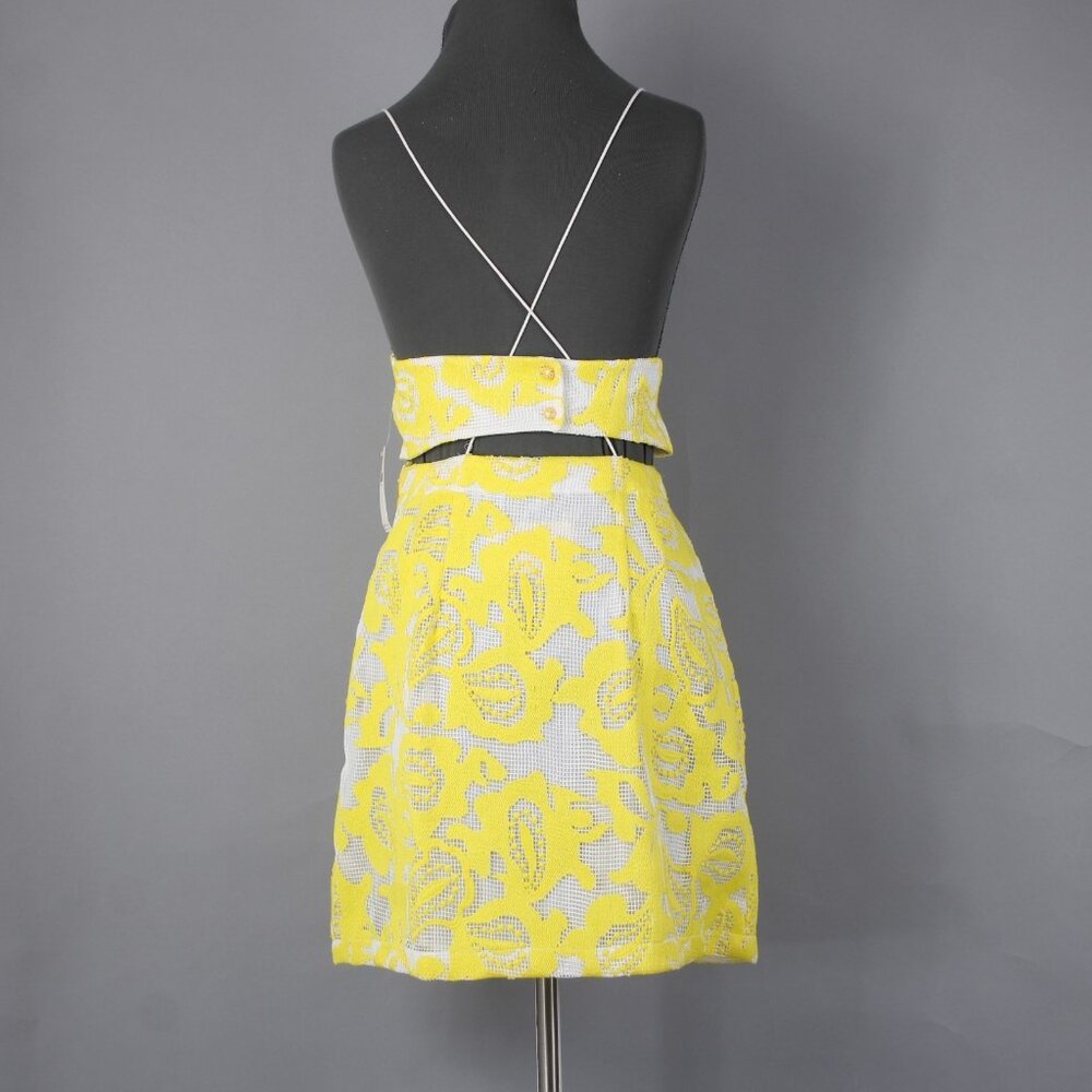 Maeve Dress $170 Sz 10 Yellow White Lined Embroidered V Neck Poly Viscose - Picture 10 of 16